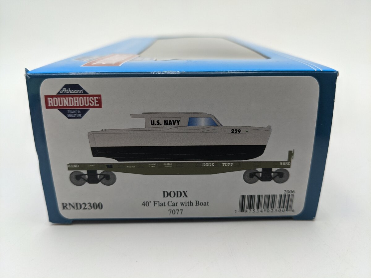 Athearn RND2300 HO Scale DODX 40' Flat Car With Boat LN/Box