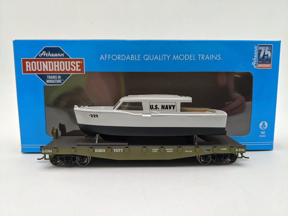 Athearn RND2300 HO Scale DODX 40' Flat Car With Boat LN/Box