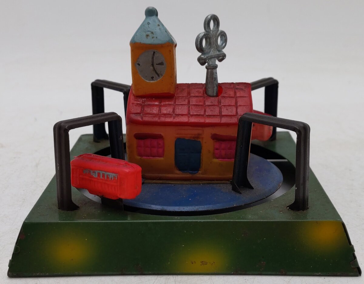 Vintage Tin Windup Church Train Toy w/ Bell VG