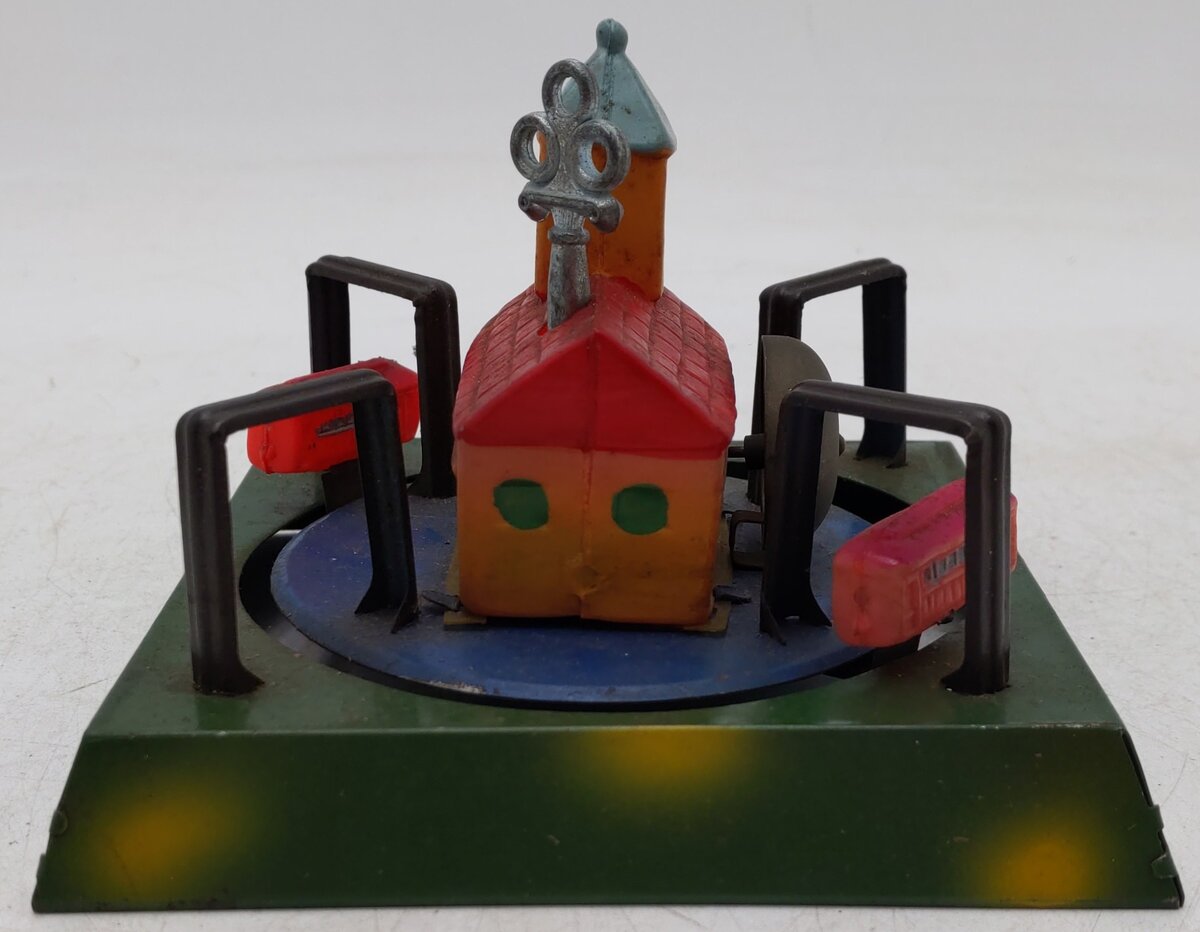 Vintage Tin Windup Church Train Toy w/ Bell VG