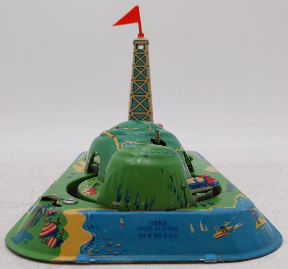 Red China Vintage Tin Communications Windup Train Toy VG/Box