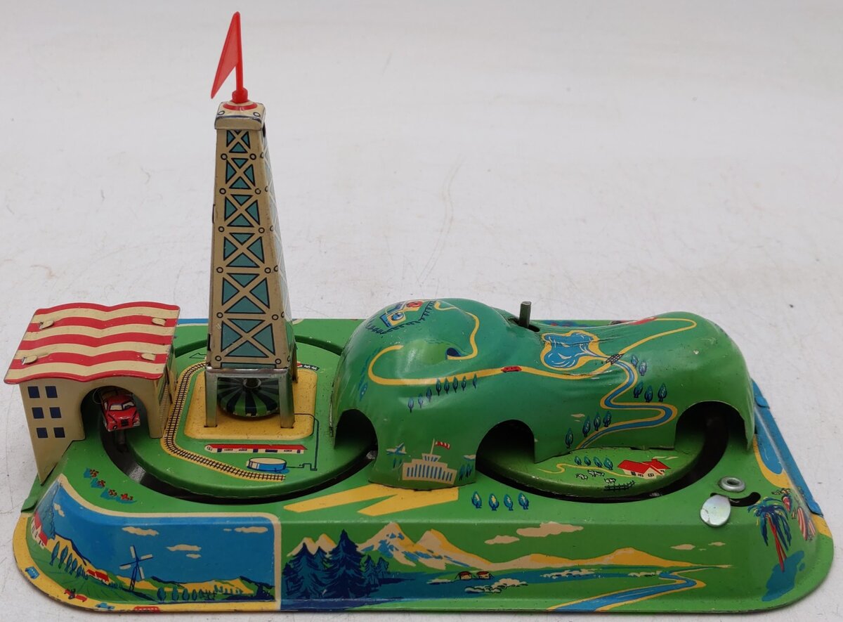 Red China Vintage Tin Communications Windup Train Toy VG/Box