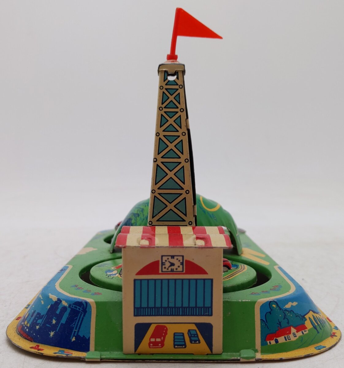 Red China Vintage Tin Communications Windup Train Toy VG/Box