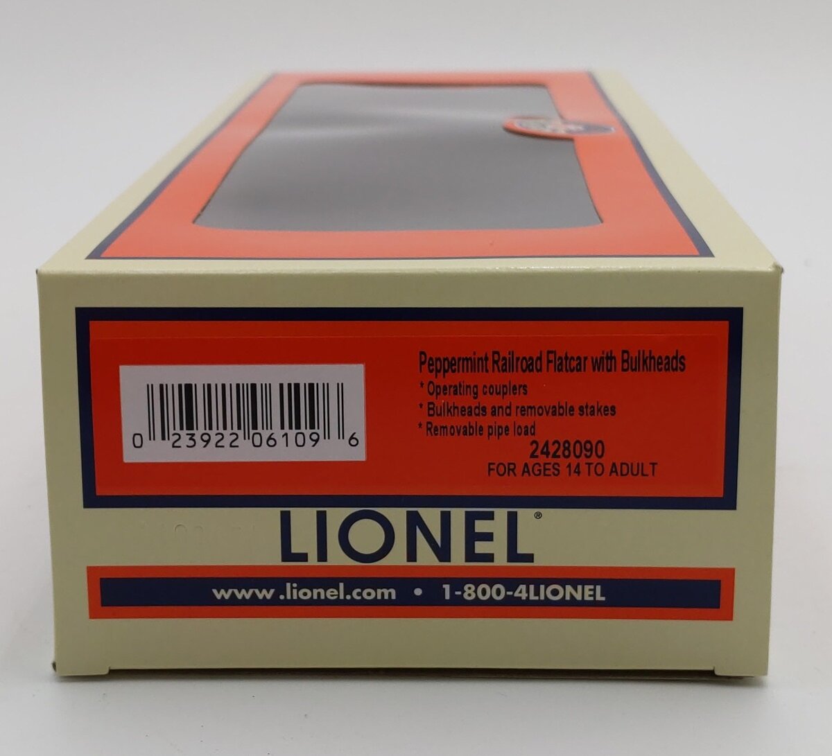 Lionel 2428090 O Peppermint Railroad Transport Bulkhead Flatcar