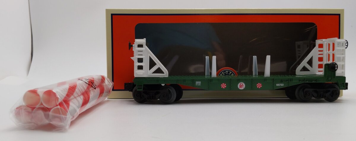 Lionel 2428090 O Peppermint Railroad Transport Bulkhead Flatcar