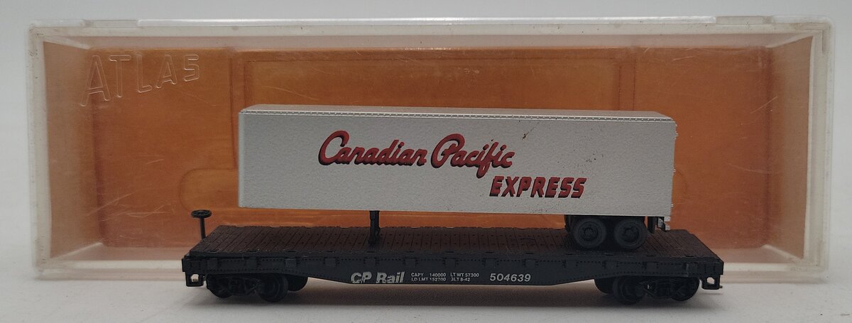 Atlas 3777 N Scale CP Rail Flat Car w/ 40' Trailer #504639 EX/Box