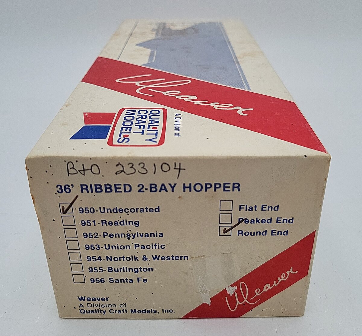 Weaver O Scale Baltimore and Ohio Hopper Car #233104 2-Rail EX/Box