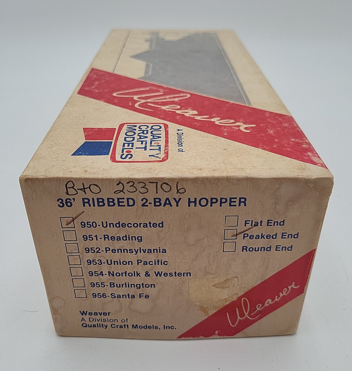 Weaver O Scale Baltimore and Ohio Hopper Car #233706 2-rail EX/Box