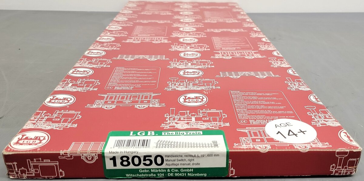 LGB 18050 G R5 15° Right Hand Manual Switch Turnout EX/Box