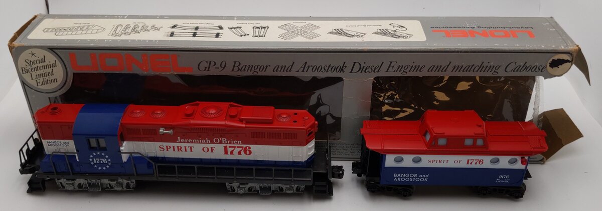 Lionel 6-8665 O Gauge BAR Jeremiah O' Brien GP-9 Diesel Locomotive & Caboose VG/Box