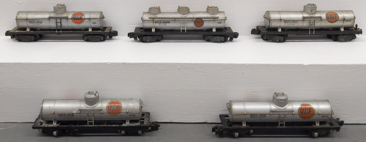American Flyer Vintage S Gauge Gulf Tank Cars #5016,33648,5016,5016,5016 [5] VG