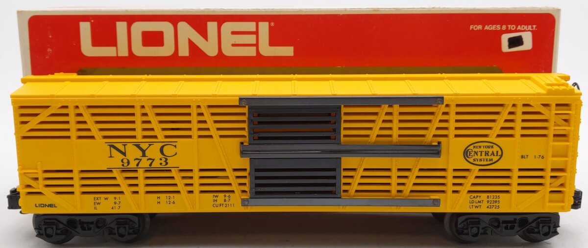 Lionel 6-9773 O Gauge New York Central Cattle Car EX/Box