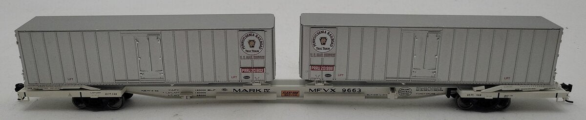 Walthers 932-41060 HO PRR/MDT Flexi-Van Mark IV Flat Car w/Trailer #9663 VG