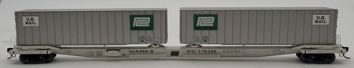 Walthers 932-40854 HO Penn Central Flexi-Van Flat Car w/Trailers #776326 VG