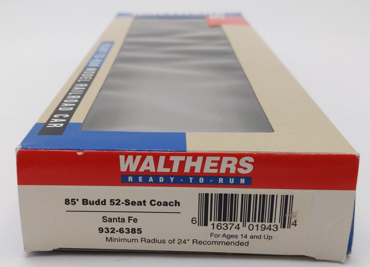 Walthers 932-6385 HO Scale Santa Fe 85` Budd 52-Seat Coach Passenger Car EX/Box