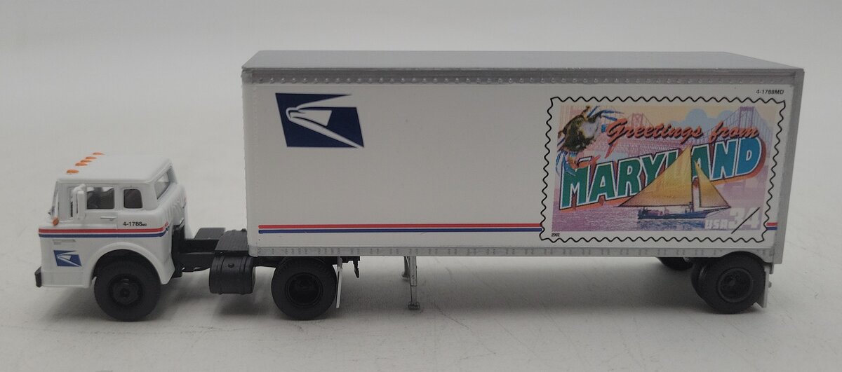 Athearn 93420 HO Scale USPS Maryland Tractor & 28' Maryland Pup Trailer EX