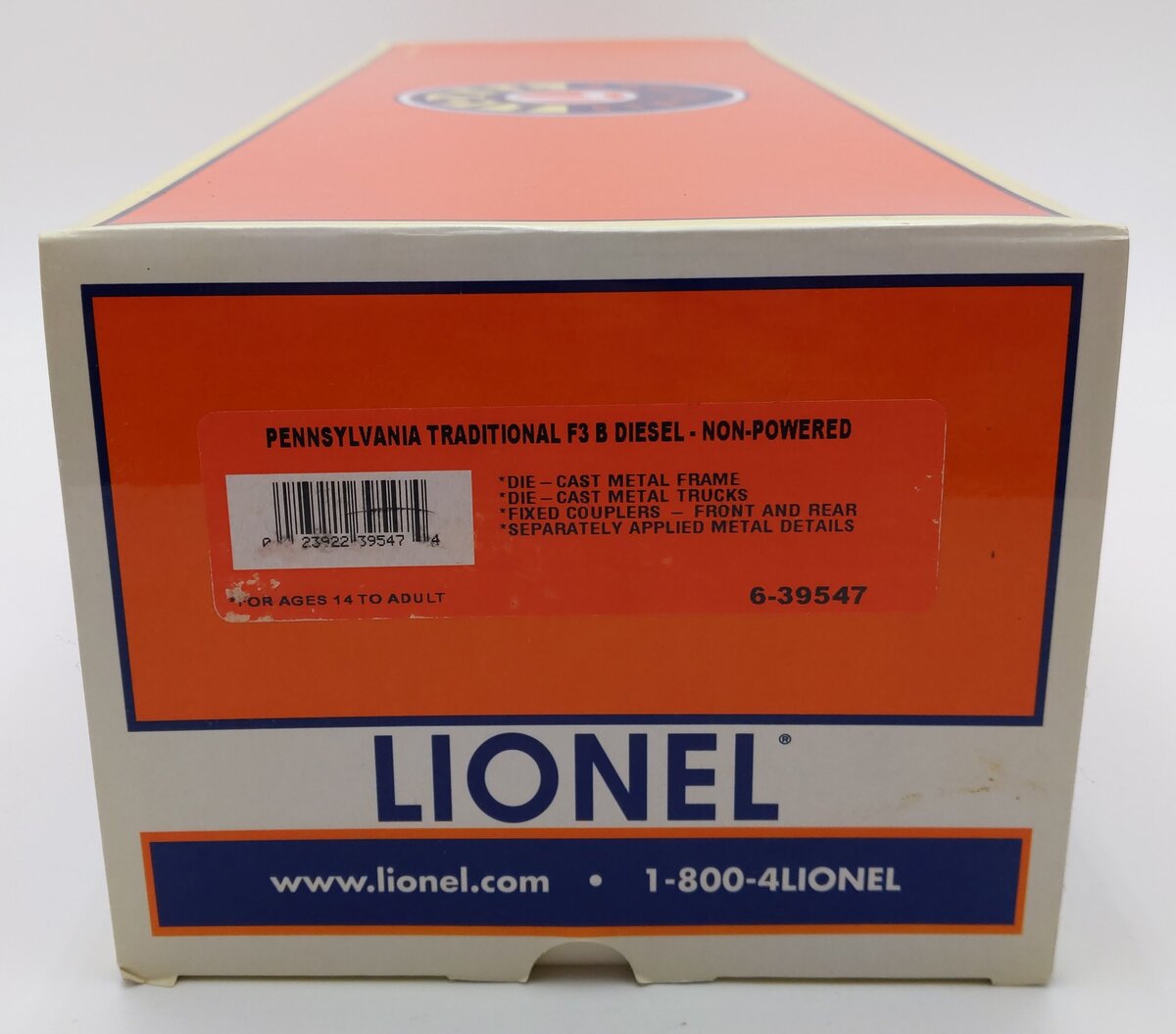 Lionel 6-39547 Pennsylvania 'Trail Blazer' F3 Non-Powered Diesel B Unit EX/Box