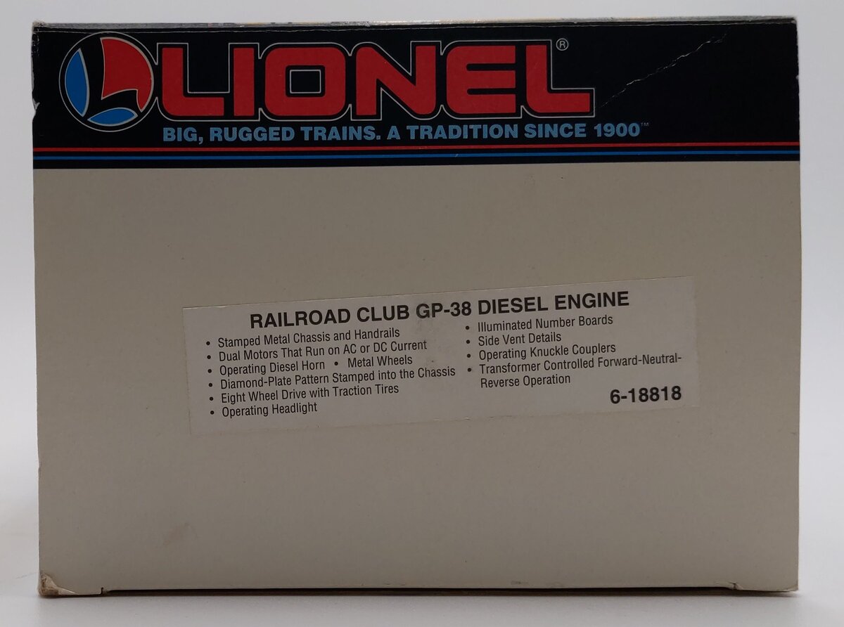 Lionel 6-18818 O Lionel Railroader Club GP-38 Diesel Locomotive w/Horn LN/Box