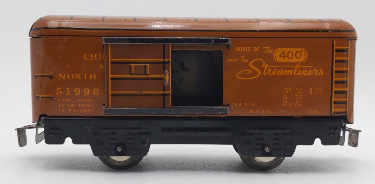Marx 51998 Vintage O Prewar Chicago & North Western Tinplate Boxcar VG