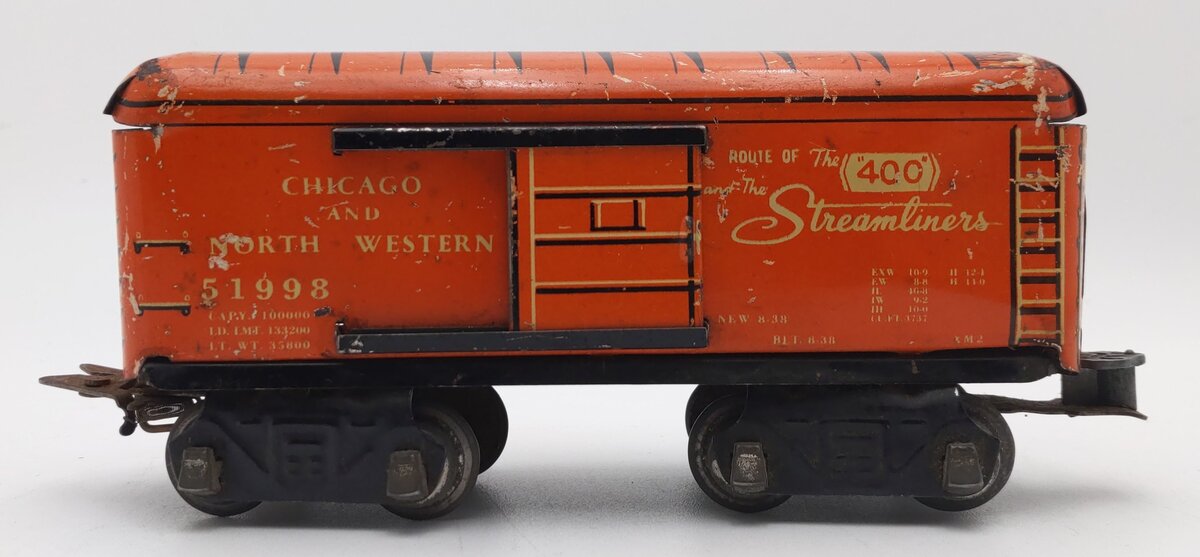 Marx 51998 Vintage O Prewar Chicago & North Western Tinplate Boxcar - Orange VG