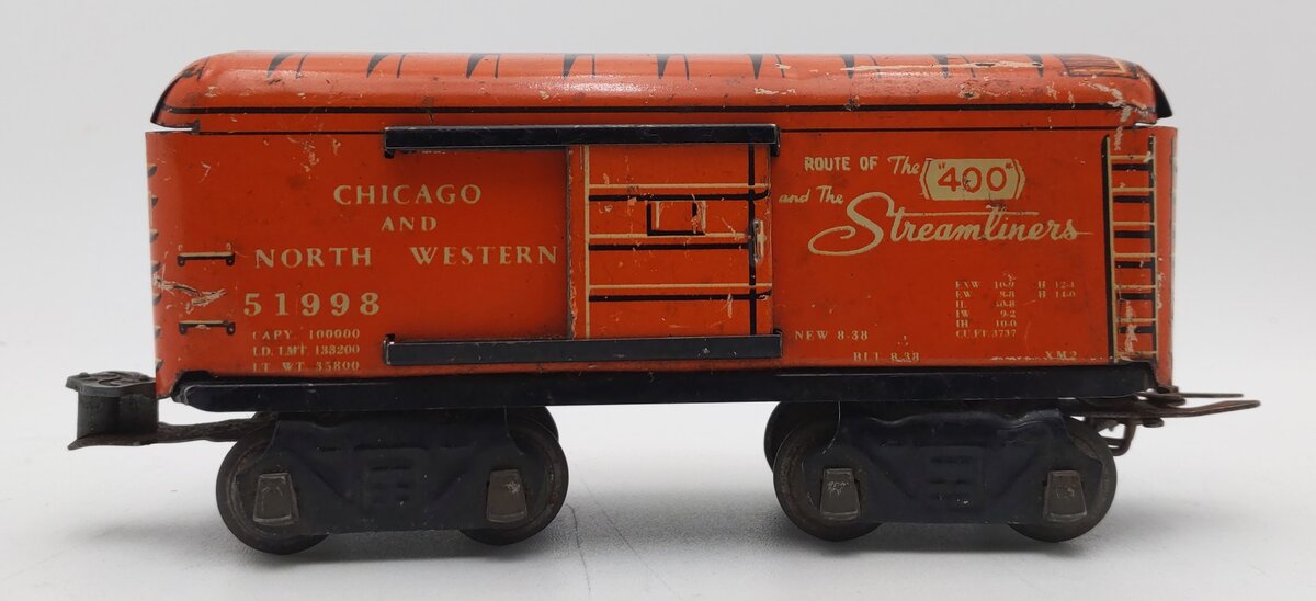 Marx 51998 Vintage O Prewar Chicago & North Western Tinplate Boxcar - Orange VG