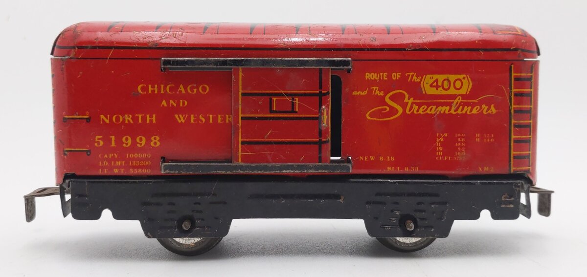 Marx 51998 Vintage O Prewar Chicago & North Western Tinplate Boxcar VG