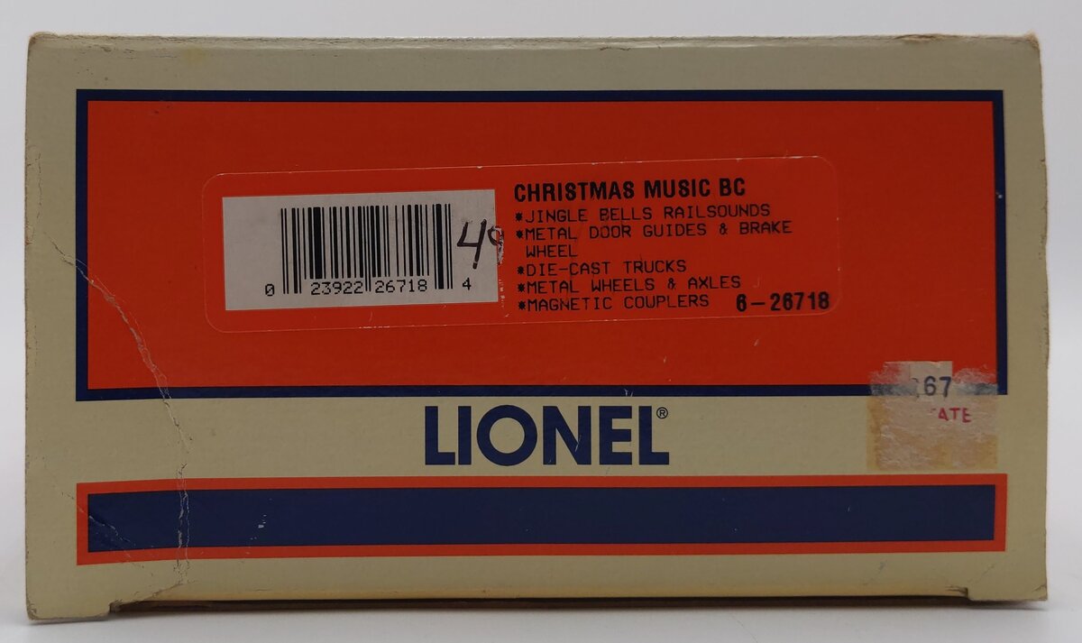 Lionel 6-26718 O Christmas Railsounds Boxcar EX/Box