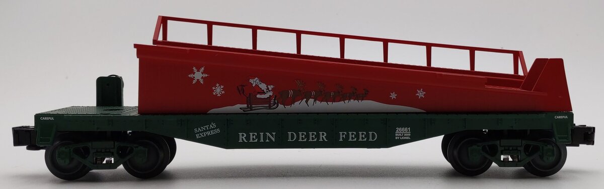 Lionel 6-26661 O Gauge Reindeer Feed Barrel Ramp Car Pack LN/Box