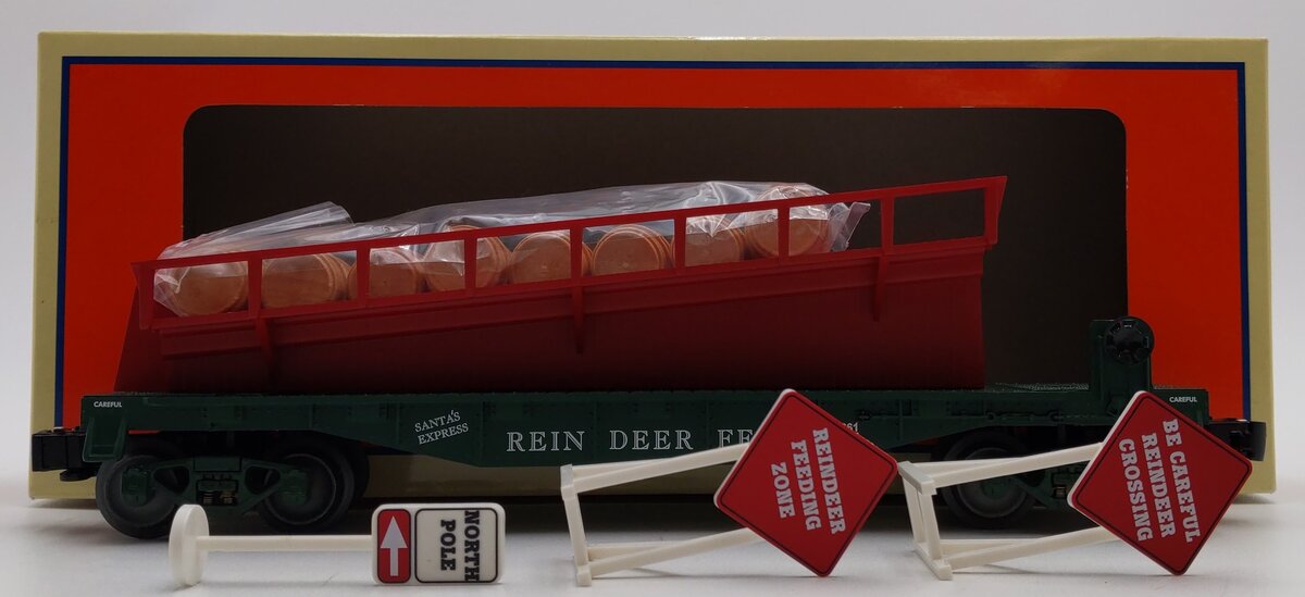 Lionel 6-26661 O Gauge Reindeer Feed Barrel Ramp Car Pack LN/Box