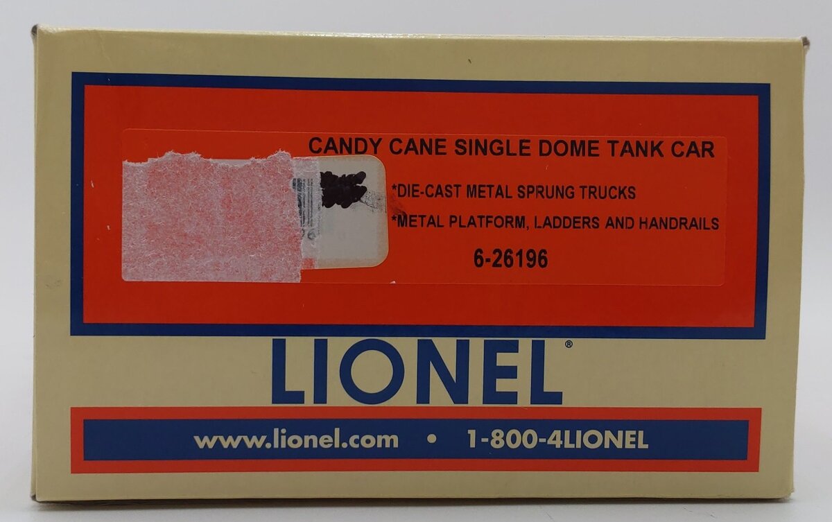 Lionel 6-26196 O Gauge Candy Cane Single Dome Tank Car EX/Box