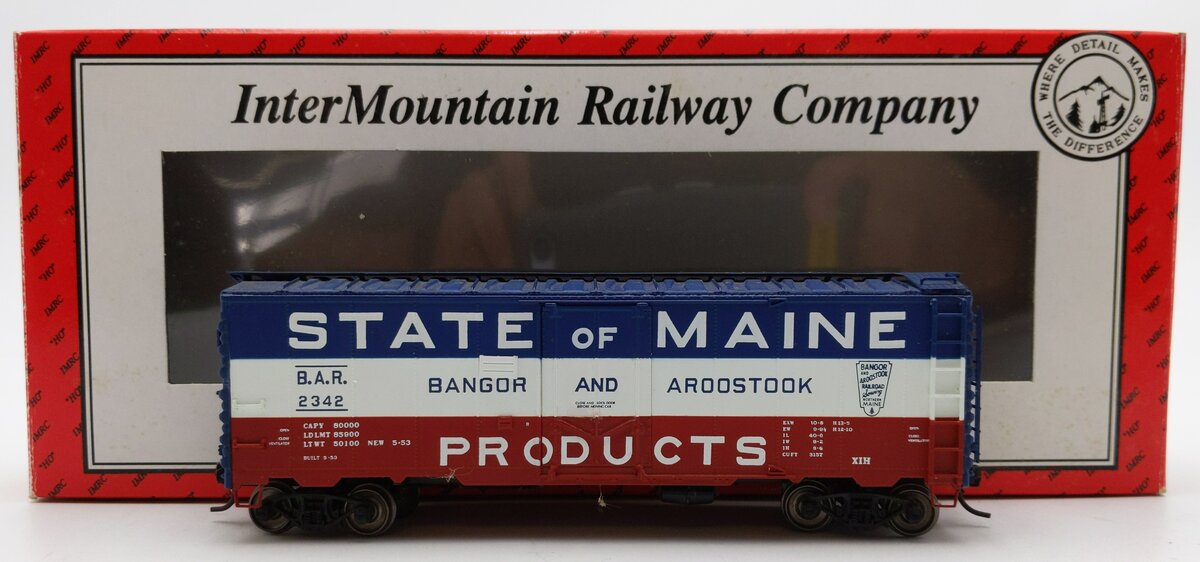 InterMountain 45743-08 HO Scale B.A.R. State of Maine 1937 AAR 40' Boxcar #2342 EX/Box
