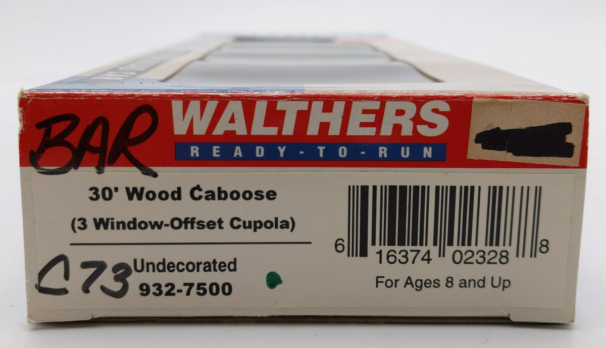 Walthers 932-7500 HO Scale Custom BAR 30' Wood Caboose w/3-Window Offset Cupola/Box
