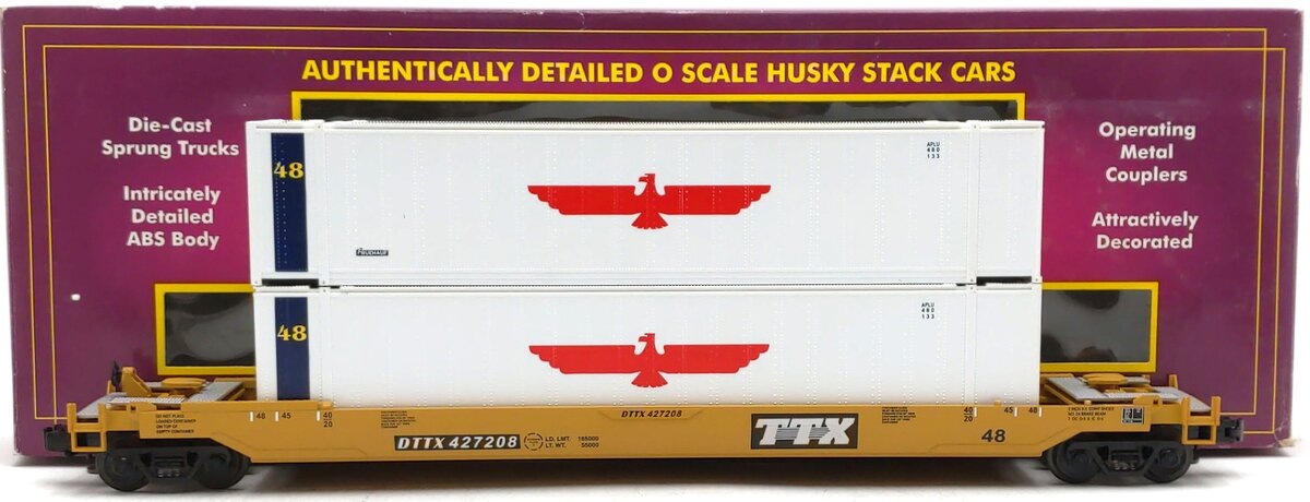 MTH 20-9501 O TTX Trailer Train Flatcar w/Husky Stack #427208 EX/Box