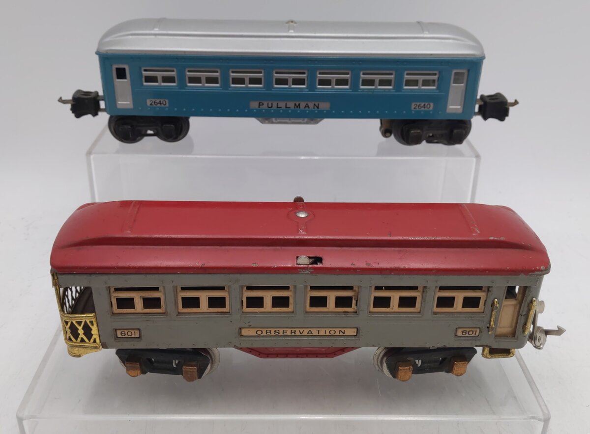 Lionel Vintage O Prewar Pullman & Observation Passenger Cars #2640 & #601 [2] EX