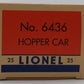 Lionel 6436 O Lehigh Valley Maroon 4-Bay Hopper Car W/ Coal Load #643625 LN/Box