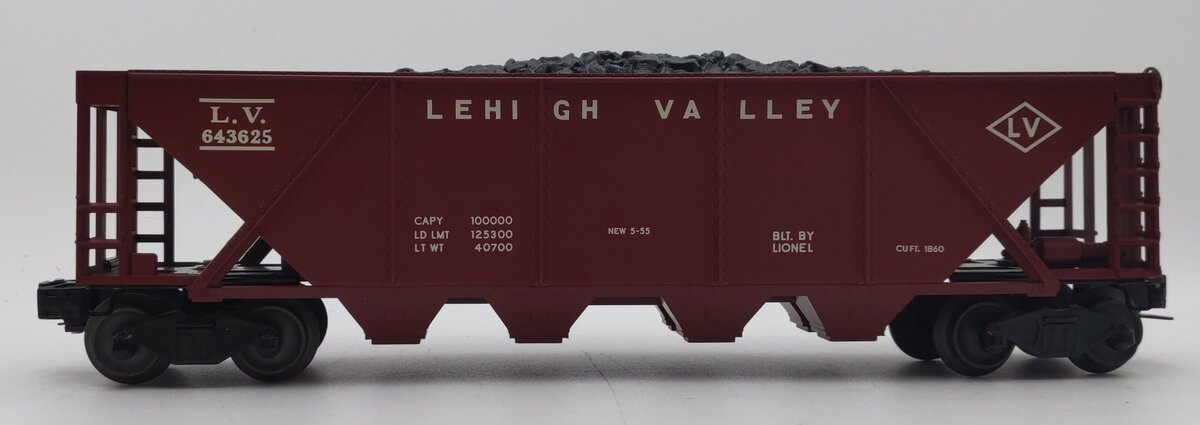 Lionel 6436 O Lehigh Valley Maroon 4-Bay Hopper Car W/ Coal Load #643625 LN/Box