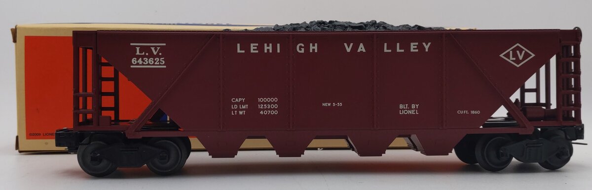Lionel 6436 O Lehigh Valley Maroon 4-Bay Hopper Car W/ Coal Load #643625 LN/Box