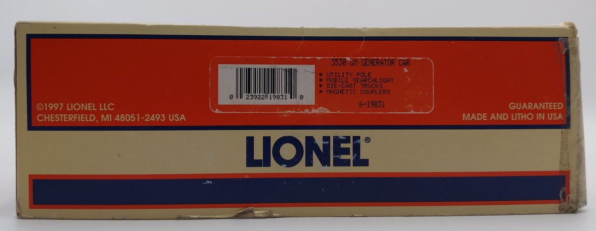 Lionel 6-19831 O Gauge GM Operating Generator/Searchlight Car EX/Box