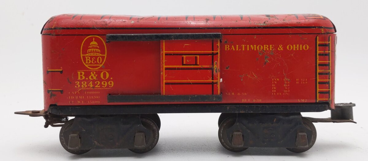 Marx O Gauge Prewar Baltimore & Ohio Red Tinplate Boxcar #384299 VG