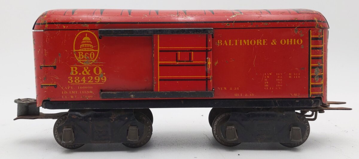 Marx O Gauge Prewar Baltimore & Ohio Red Tinplate Boxcar #384299 VG