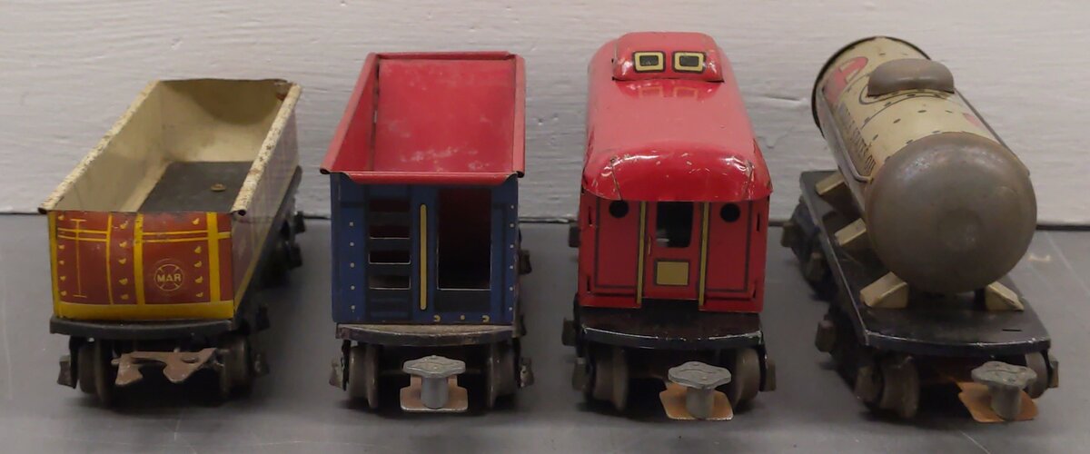 Marx Prewar O Gauge Tin Plate Freight Cars #554,552G,556,553 [4] VG