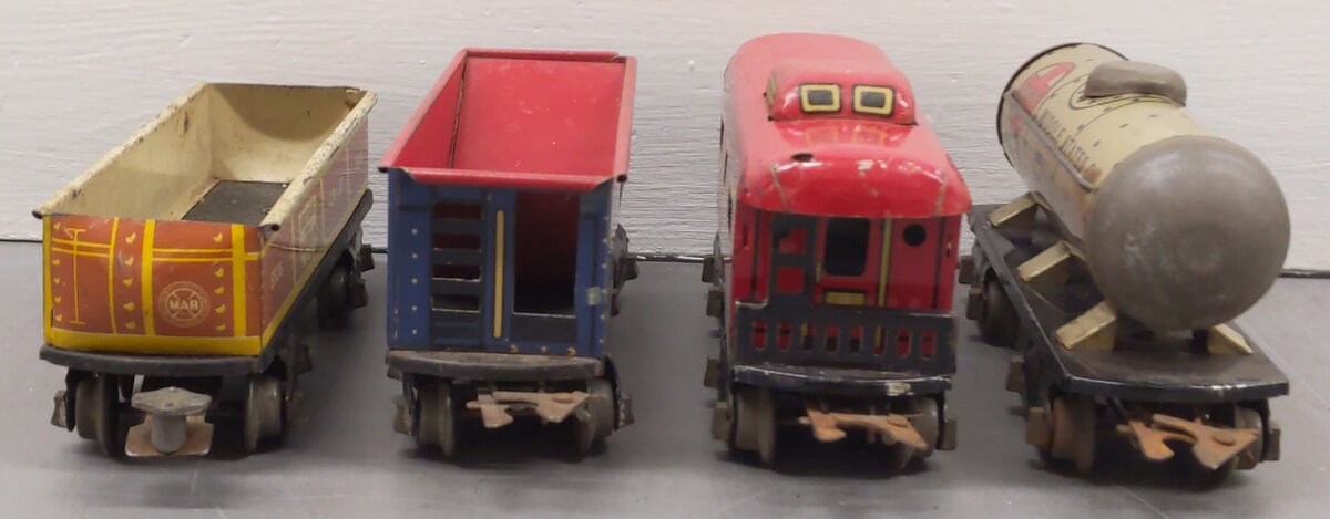 Marx Prewar O Gauge Tin Plate Freight Cars #554,552G,556,553 [4] VG