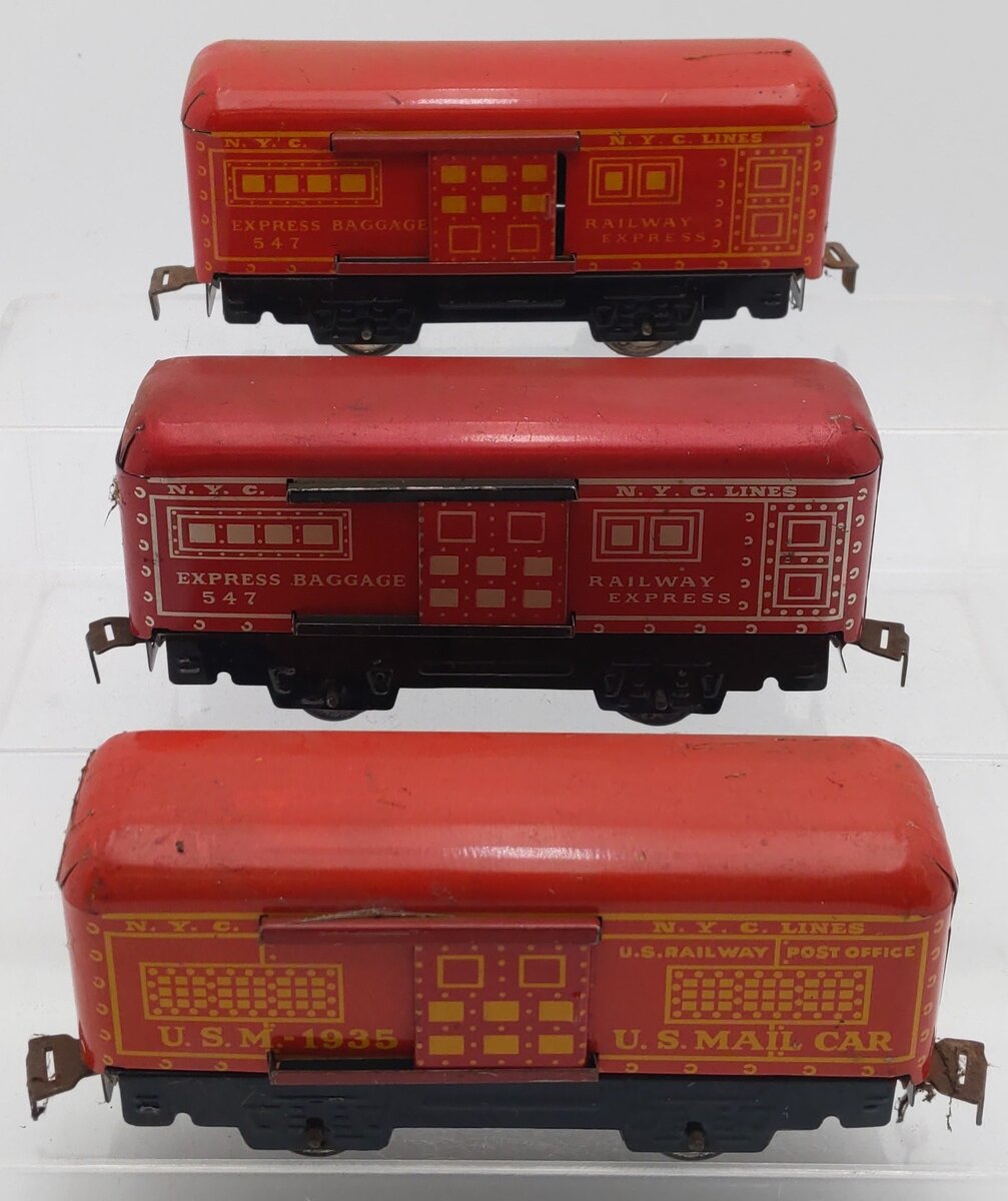 Marx 547 & USM 1935 Vintage O Gauge Lithographed Baggage Cars [3] VG