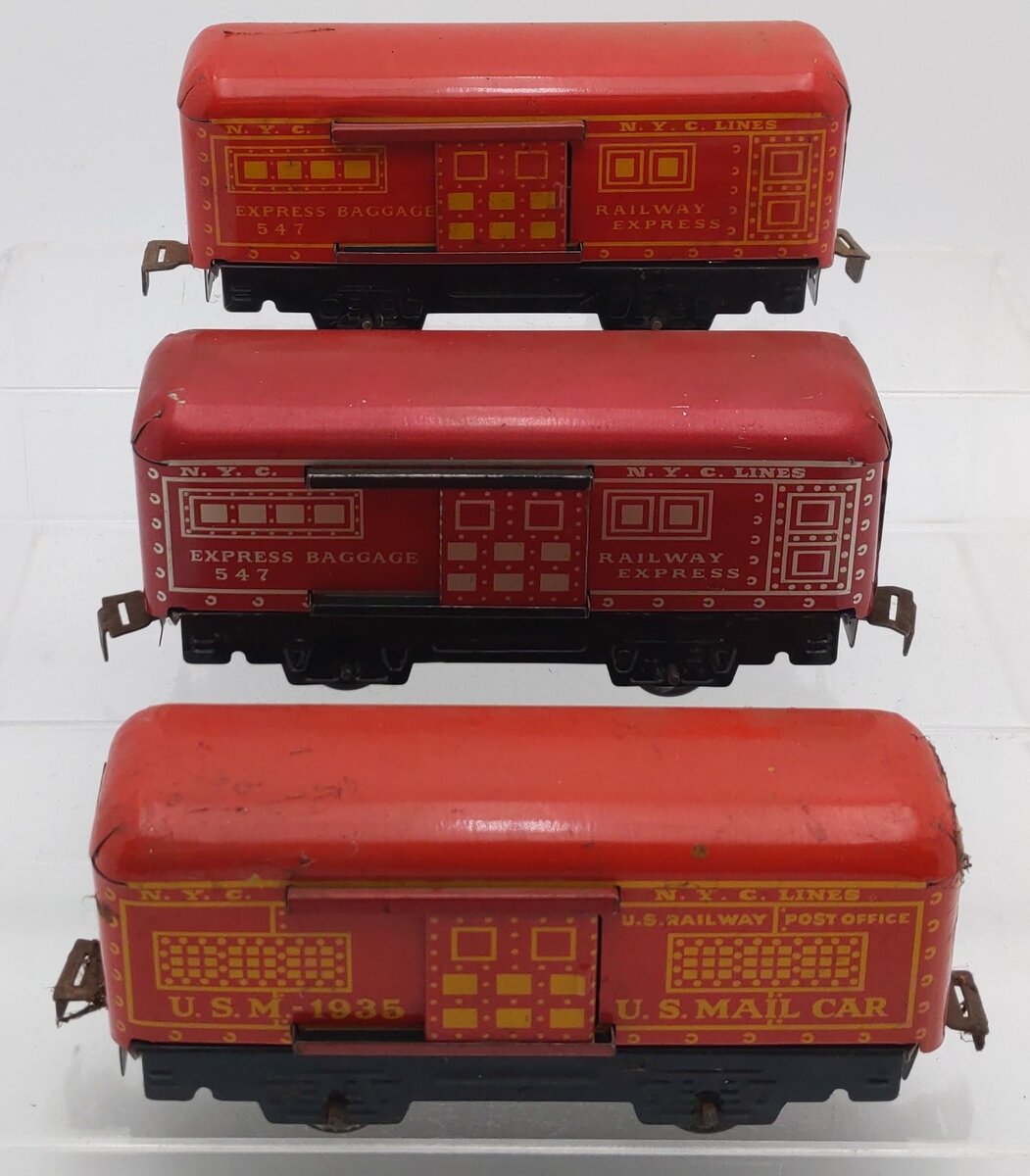 Marx 547 & USM 1935 Vintage O Gauge Lithographed Baggage Cars [3] VG