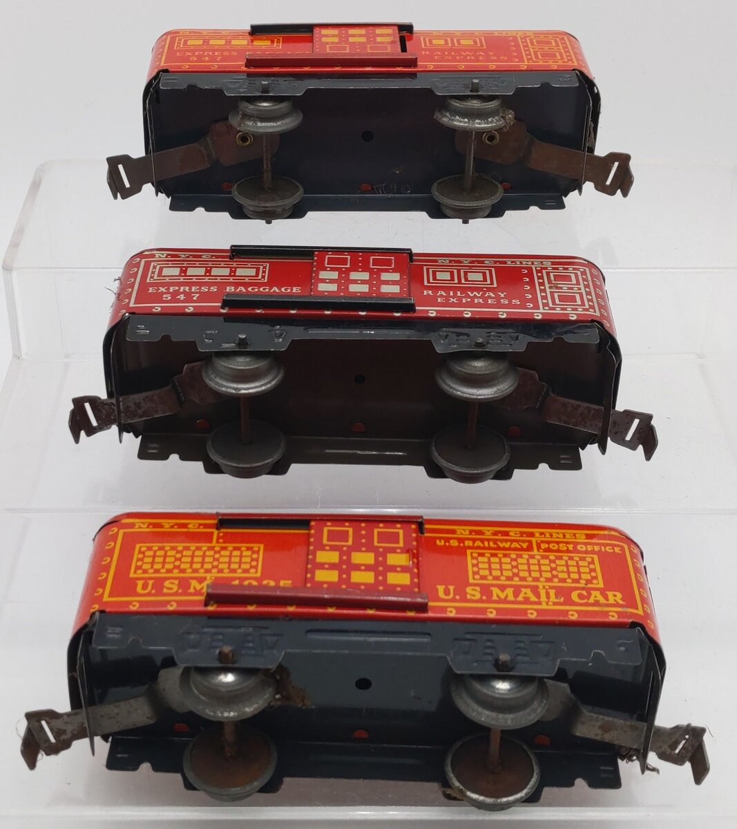 Marx 547 & USM 1935 Vintage O Gauge Lithographed Baggage Cars [3] VG