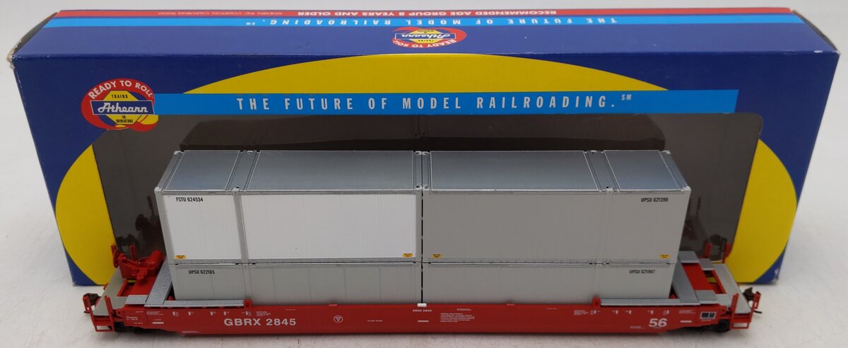 Athearn 91101 HO Scale GBRX 56' Well Car W/4 28' Containers #2845 EX/Box