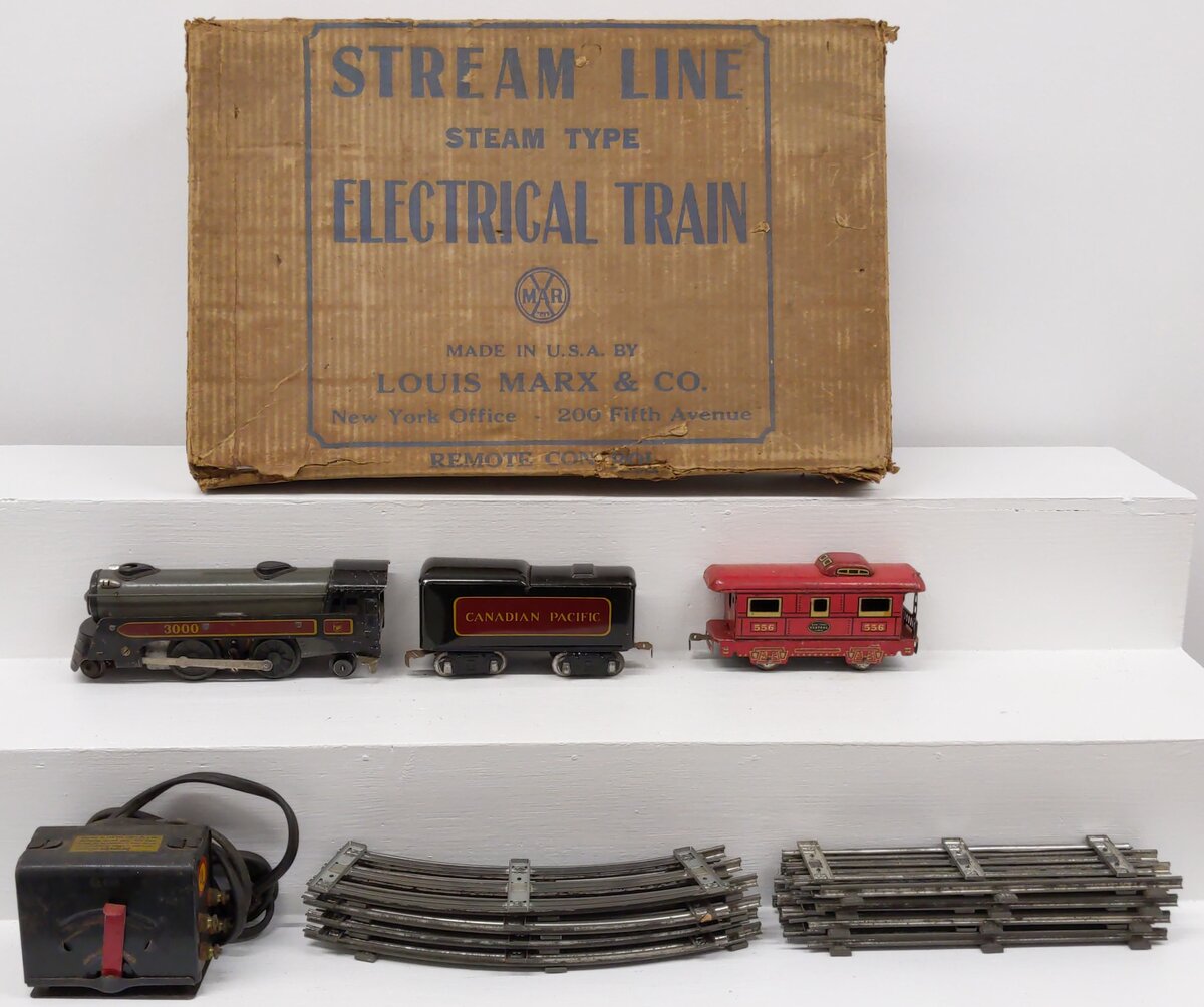 Marx Prewar O Gauge Canadian Pacific Steam Locomotive Passenger Train Set #3000 VG/Box