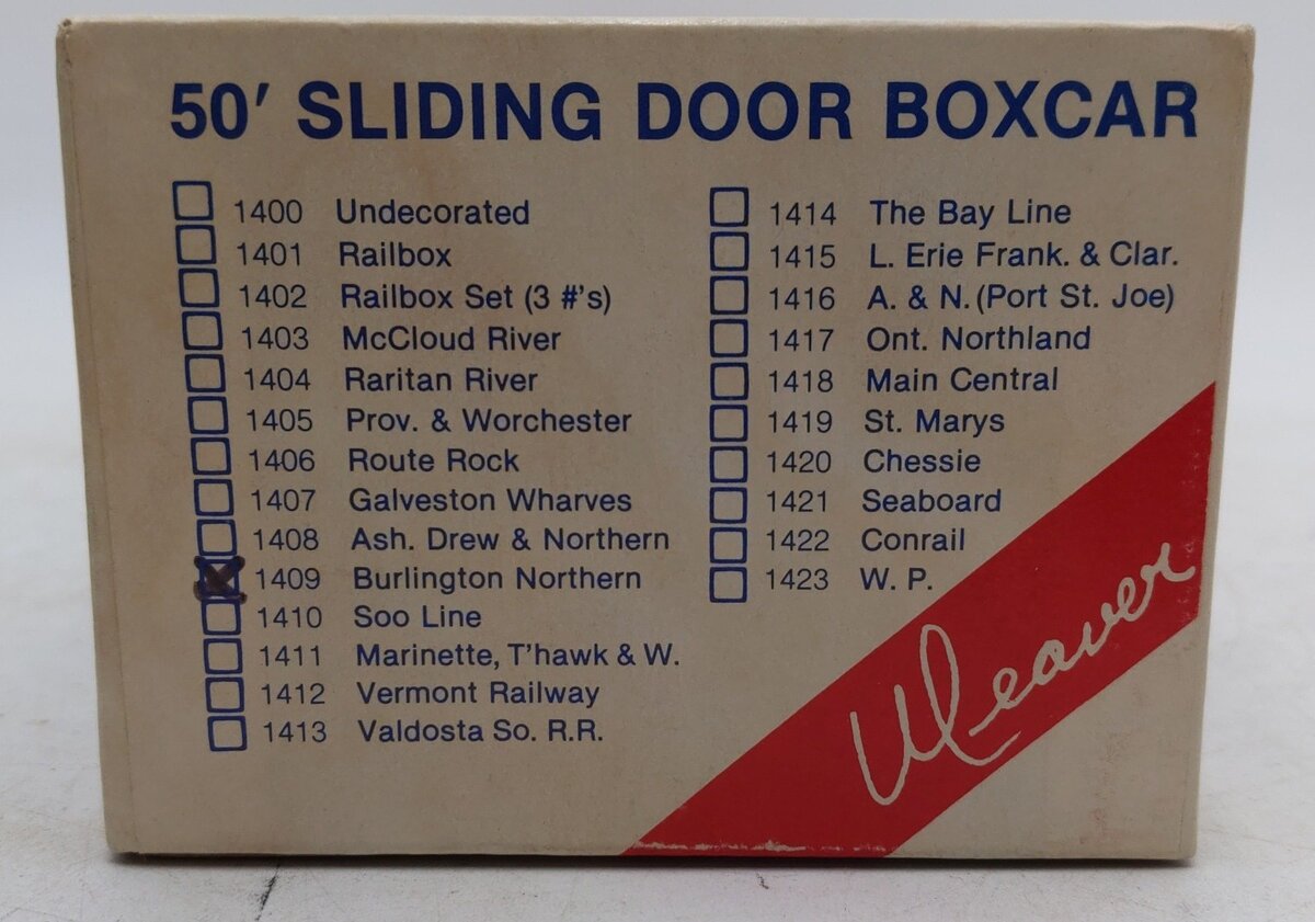 Weaver 1409 O Gauge BN 50' Sliding Door 2-Rail Boxcar EX/Box