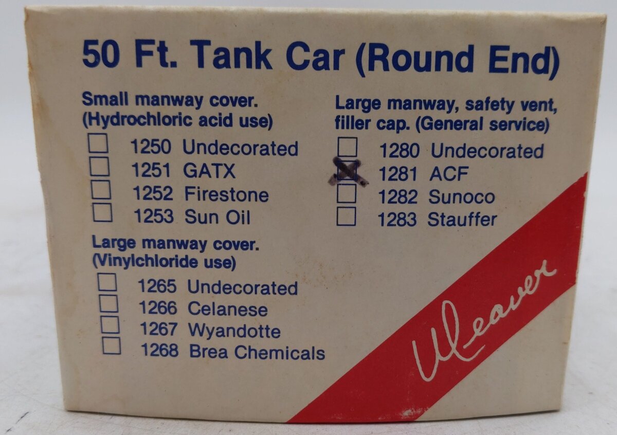 Weaver 1281 O Scale 2-Rail ACF 50 Ft. Tank Car VG/Box
