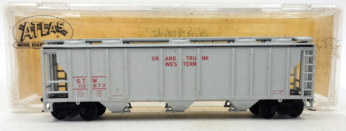Atlas 3727 N Scale Grand Trunk Western 3-Bay Covered Hopper #113873 LN/Box